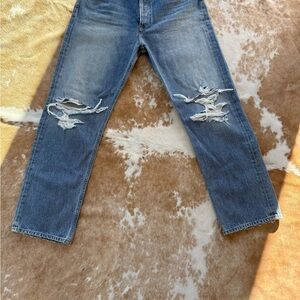 Agolde Women's Distressed Blue Straight Leg Jeans 90’s Pinch Waist $95